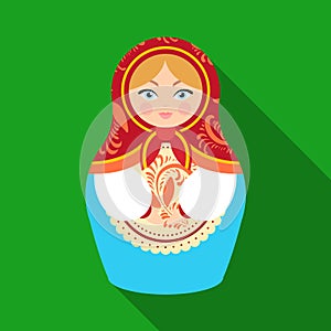 Russian matrioshka icon in flat style on white background. Russian country symbol stock vector illustration.