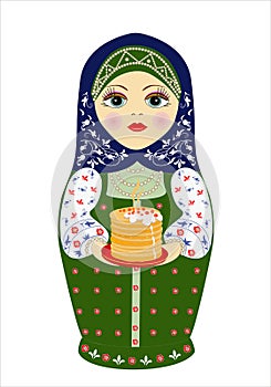 Russian matryoshka doll on a white background