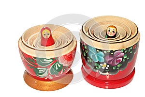 Russian matryoshka doll on white background