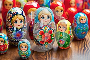 russian matryoshka dolls brightly painted on table