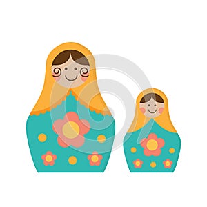 Russian Matryoshka nesting doll folk flat style isolated on white background