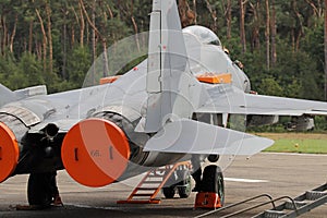 Russian MiG-29 fighter jet on the flightline photo