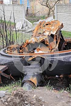 Russian military equipment. Severed tank turret