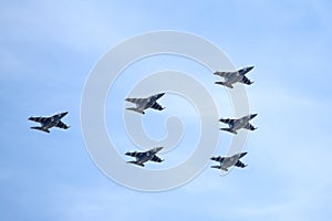 Russian military planes SU-25 UTG (Rook) in flight