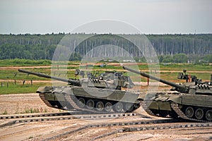 Russian military tank t-80 on the ground in combat conditions