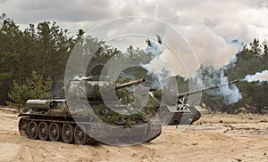 Russian military tank T34 on battlefield