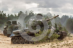 Russian military tank T34 on battlefield