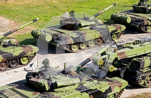 Russian military tanks in line