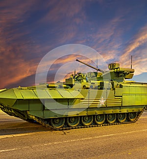 Russian modern weapons at night against the sky, Russia