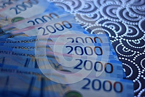 Russian money background, new 200 and 2000 rubles. russian money denomination