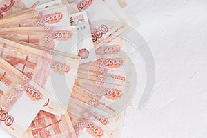 Russian money background. Russian roubles, russian rubles cash closeup. Rubles in cash. Finance and business background