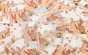 Russian money with a face value of five thousand rubles, Close-up. The concept of Finance. Background and texture of money, top