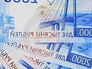 Russian money in nominal value of two thousand. New tickets of the bank of Russia. Russian money