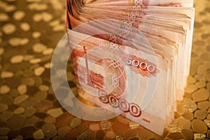 Russian money 5000 rubles banknote closeup macro, win concept of russia rouble money close up
