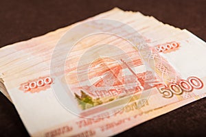 Russian money 5000 rubles banknote closeup macro, win concept of russia rouble money close up