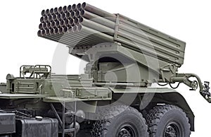 Russian multiple rocket launcher mounted on soviet military truc