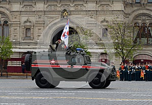 Russian multipurpose armored car `Tiger` military police at a rehearsal parade in honor of Victory day