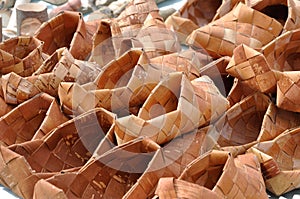 Russian National wicker shoes of birch bark