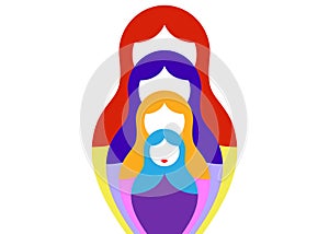 Russian nesting dolls matrioshka, set icon multi colored symbol of Russia with colors decoration , or white backgr photo