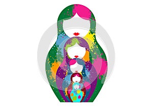Russian nesting dolls matrioshka, set icon colorful symbol of Russia. Splatter colored style. vector isolated on white background photo