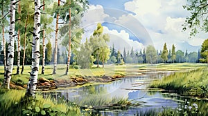 Russian Nobleman\'s Land: Vray Style Painting With Levitan Influence