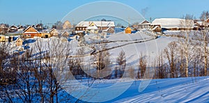 Russian old-believer village Visim in winter. Sverdlovsk region, Russia