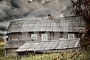 Russian old village on the edge of the forest