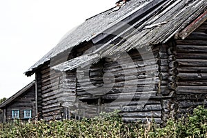 Russian old village on the edge of the forest