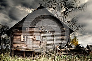 Russian old village on the edge of the forest