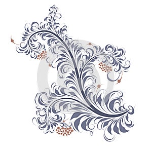Russian ornament, Khokhloma mountain ash, vector pattern on white background.