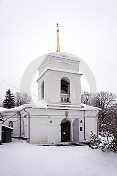 Russian Orthodox Church in snowy winter