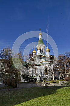 Russian Orthodox Church St. Nicholas the Wonderworker or Miracle Worker in autumn