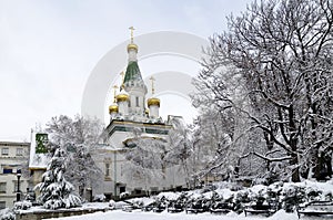 Russian Orthodox Church St. Nicholas the Wonderworker or Miracle Worker in winter