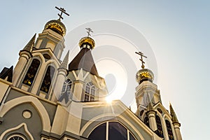 Russian Orthodox Church towers with three domes