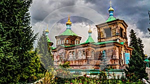 The Russian Orthodox Holy Trinity Cathedral in Karakol Kyrgyzstan