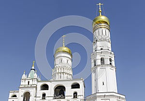 Russian Orthodox monastery church in sunny weather blue sky