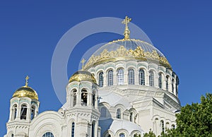 Russian Orthodox monastery church in sunny weather blue sky