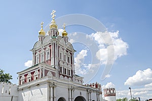 Russian Orthodox monastery church in sunny weather blue sky