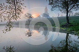 Russian orthodox monastery at sunrise.