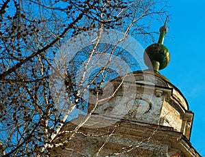 Russian orthodox temple during spring time backdrop