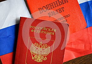 Rus pas osvedčenie z vojak a vlajka na stôl 