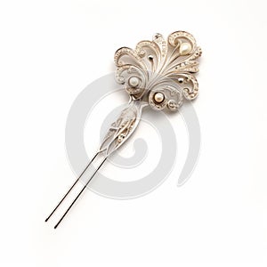 Russian Pearl White Gold Hair Pin With Traditional Balinese Motifs