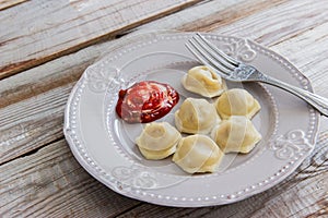 Russian pelmeni meat dumplings