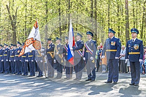 Russian pilots officers at a military parade in solemn form