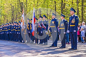 Russian pilots officers at a military parade in solemn form