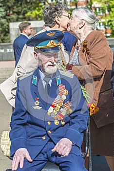 Russian pilots officers at a military parade in solemn form