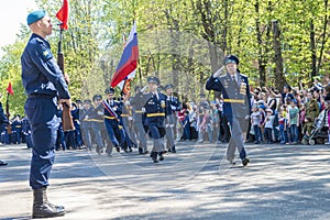 Russian pilots officers at a military parade in solemn form