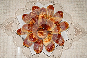 Russian pirozhki, baked patties.Homemade pastry