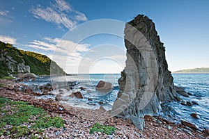 Russian, Primorye, Boulder on sea coast