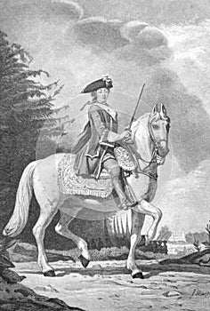 The Russian Queen Catherine II on the horseback on 20th of June, 1762 in the old book The Essays in Newest History, by I.I.
